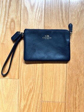 Coach Navy Pebbled Leather Wristlet